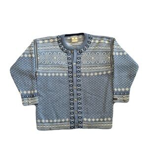Dale of Norway Fair Isle Wool Cardigan Sweater Women’s Large birds eye Blue